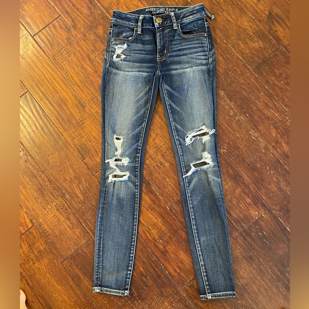 American Eagle AE AEO denim torn jeggings size 0
